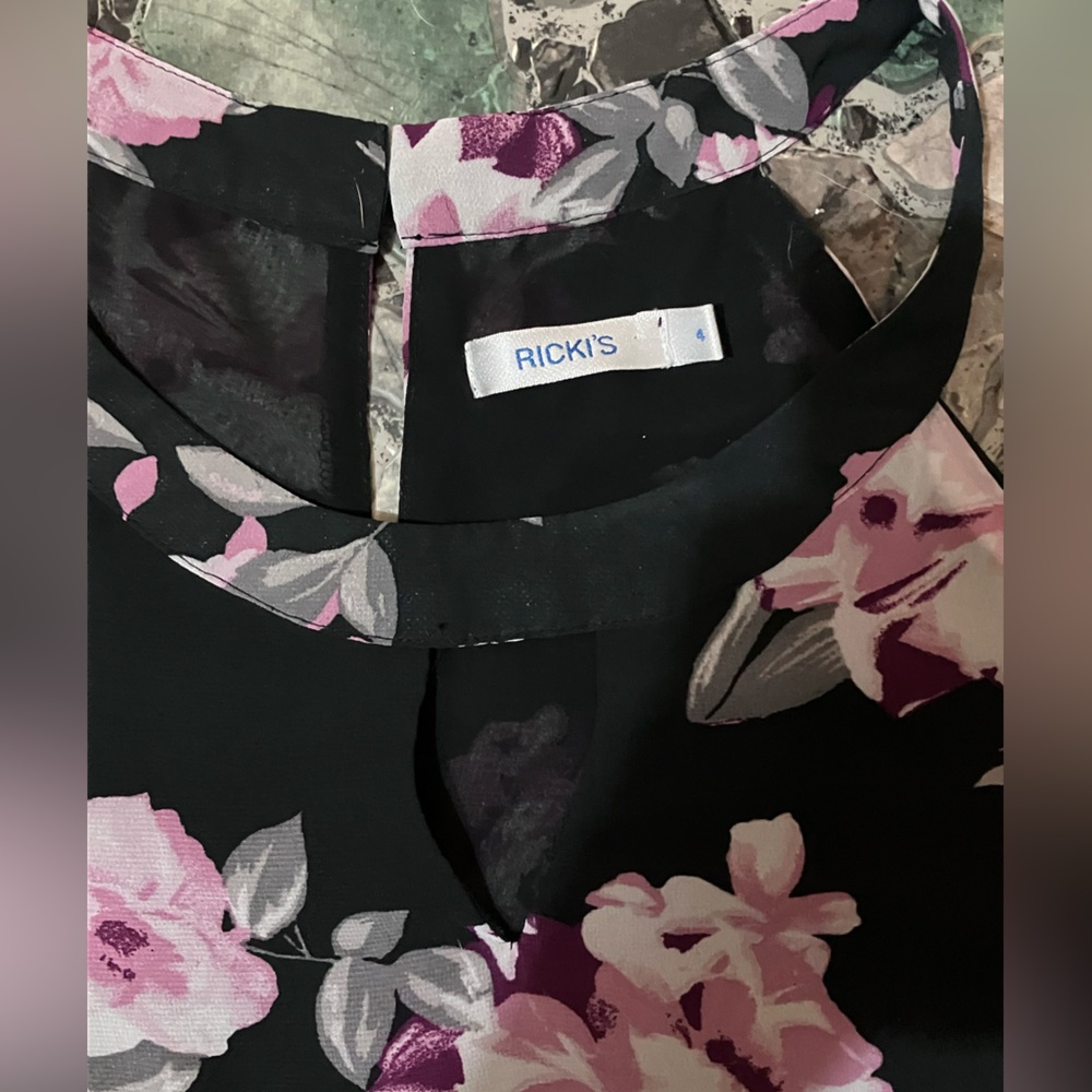Ricki's Black Blouse top with Pink Floral Design